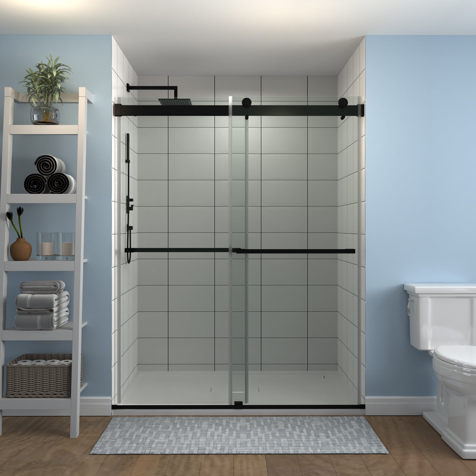 GroGro 56"60" x 74" inch Sliding Shower Door Frameless Matte Black