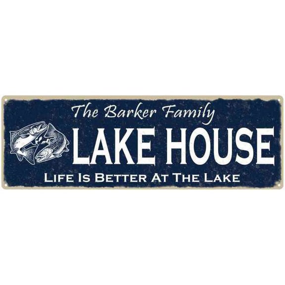 The BARKER Family Lake House Sign 6x18 Metal Fishing Cabin Decor 106180101325