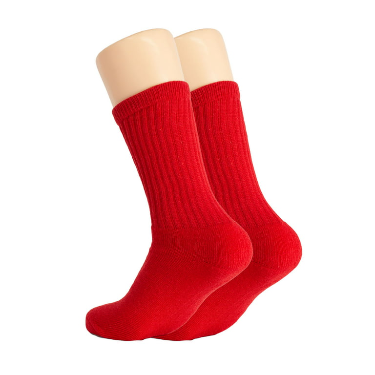 Cotton Crew Socks for Women Red 3 Pairs Size 9-11