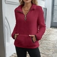 thumbnail image 5 of Women's Fall Winter Lapel Sweatshirts Long Sleeve Quarter Zip Cropped Solid Color Pullover Fashion Clothes With Pockets, 5 of 6
