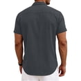 thumbnail image 3 of Men's Linen Shirts Short Sleeve Button Down Casual Shirt Business Dress Clothing Beach Fashion Summer Tops Dark Gray 2XL, 3 of 3