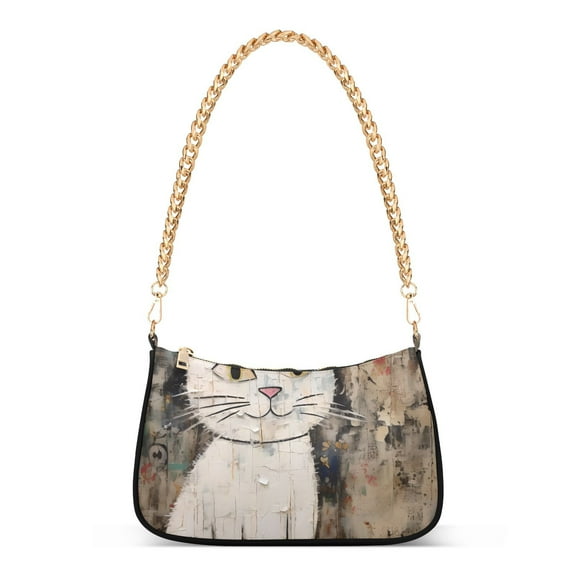 White Cat in WallWomen Small Shoulder Bag Crossbody Tote Hobo Bags Purse Clutch Handbags with Chain Strap for Women