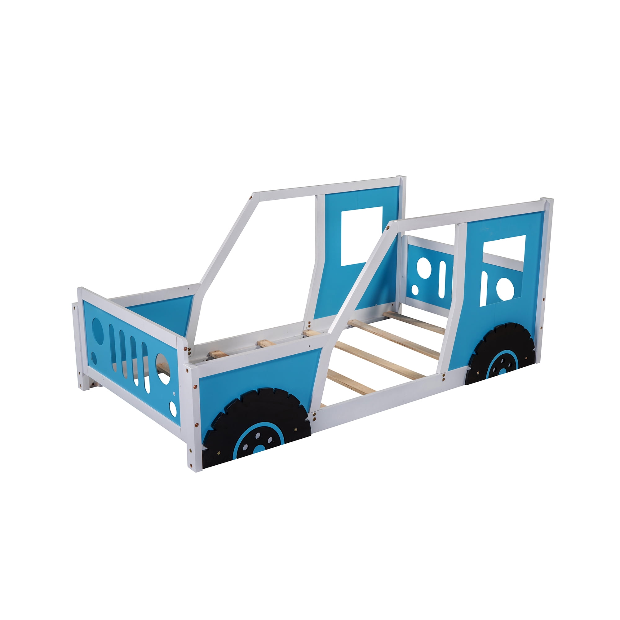 Bellemave Blue Twin Size Car-shaped Platform Bed for Bedroom Living Room, Twin Size Wood Daybed with Car-shaped Appearance for Bedroom
