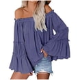 thumbnail image 1 of HongQid Womens Off The Shoulder Long Bell Sleeve Tops Flared Casual Loose Blouse, 1 of 6