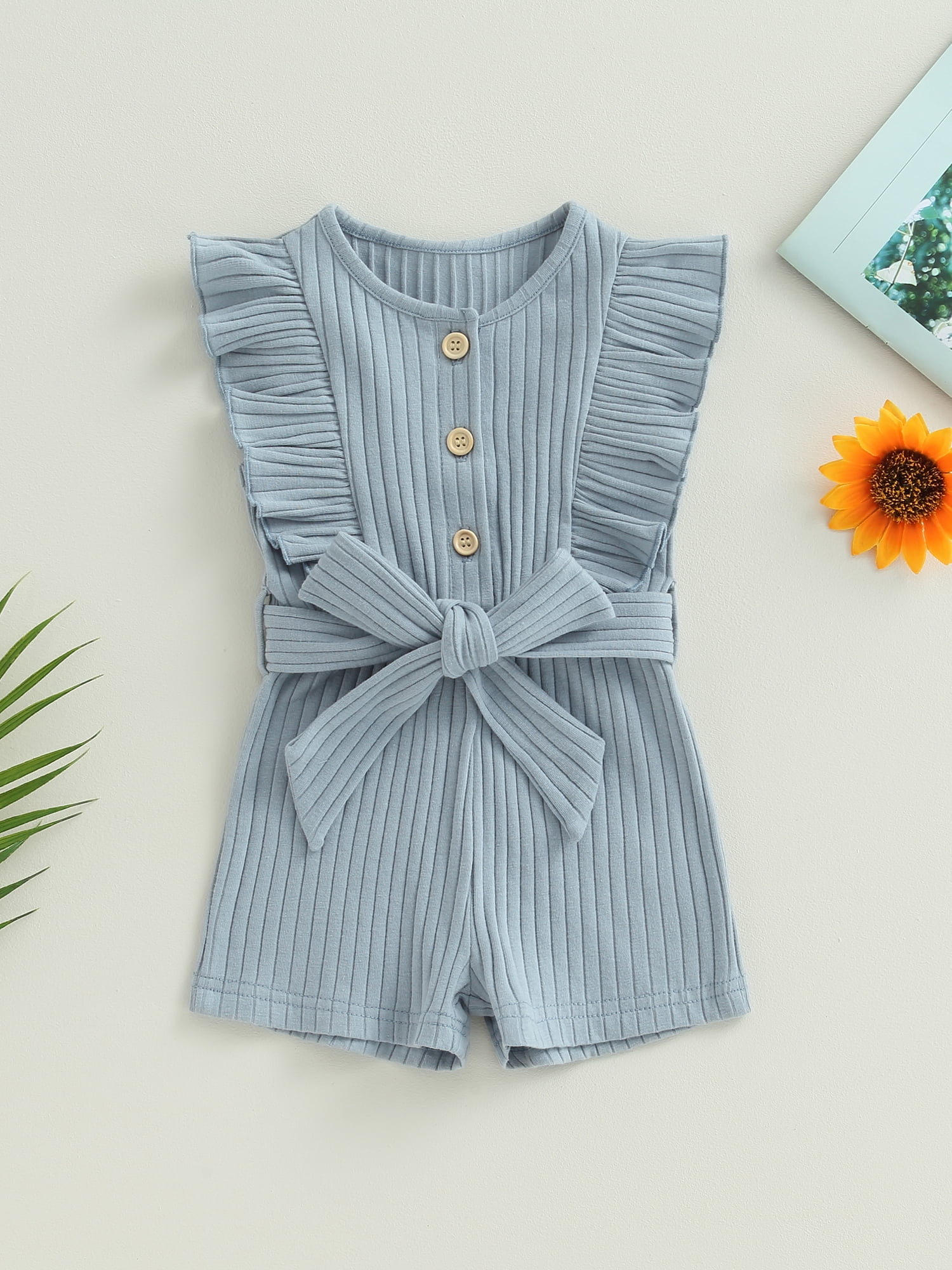 Baby/Toddler Girl Solid Sleeveless Ruffled  Jumpsuit