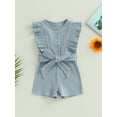 thumbnail image 2 of Kids Girls Playsuit Crew Neck Ruffles Sleeveless Solid Color Rib Knit Jumpsuits Summer Casual Clothes Bodysuits Romper with Belt, 2 of 8