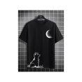 thumbnail image 1 of Camiseta de algodón de manga corta para hombre, con estampado abstracto de luna y gatito. Camiseta informal de cuello redondo y manga corta para verano, ideal para el tiempo libre y camping. Top negro, 1 of 6