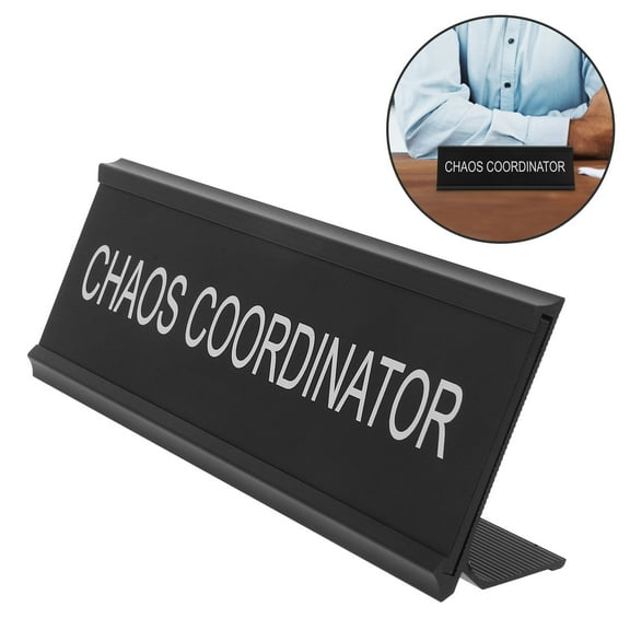 NICEXMAS Funny Chaos Coordinator Desk Plate Black Metal Office Name Plaque for Home