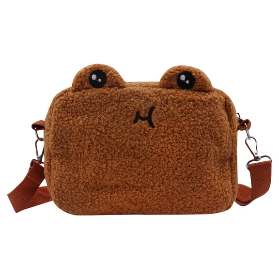 Cute Animal Plush Purse for Women kawaii Frog Purse for Girls Shoulder Handbag Crossbody Purse Messenger Bag,Brown
