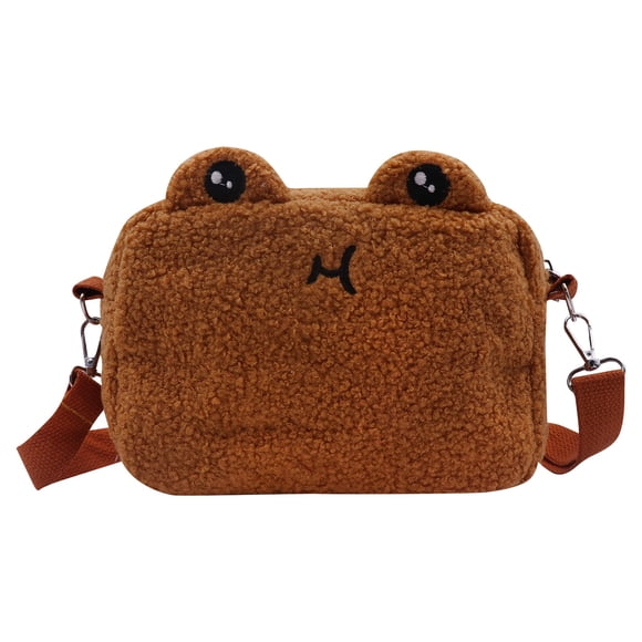 Sac à Main Peluche Animal Mignon pour Femmes kawaii Frog Sac à Main pour Filles Sac à Épaule Sac Bandoulière Sac Messager, Brun