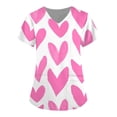 thumbnail image 1 of TIMIFIS Hauts de Sarrau de la Saint-Valentin pour Femmes Imprimés Uniforme de Travail à Manches Courtes Col en V Blouse T-shirt de Travail avec Poches - Rose Vif Imprimé, 1 of 3