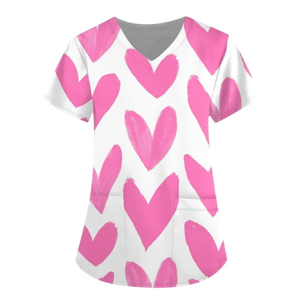 Fiudx Ofertas de La Semana Blusa de Manga Corta con Cuello En V para Mujer, Uniforme de Trabajo, Impresión de Bolsillo