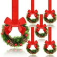 thumbnail image 2 of Dserfhy 6 Pcs 6 Inch Christmas Mini Cabinet Wreaths Small Artificial Cedar Wreath with Ribbon Bow Pinecone Berry for Front Door Window Farmhouse Home Party Decoration, 2 of 8
