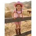 thumbnail image 3 of BemeyourBBs Toddler Baby Girl Cowgirl Outfits Western Baby Girl Summer Clothes Cowgirl Hat Letter Boot Print Fly Sleeve T Shirt Tops Plaid Shorts Set, 3 of 9