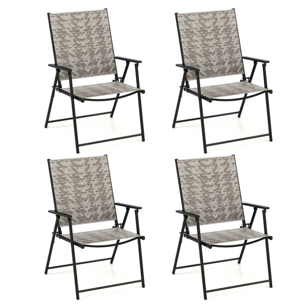 Demifill Set of 4 Patio Folding Chairs with Armrests, Portable Lawn Chairs for Garden Backyard, Gray