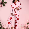 thumbnail image 2 of CONZONE Valentines Pajamas for Women Set 2 Peice Pjs Set for Women Valentine'S Day Lip Print Long Sleeve Sleepwear Tops Pants Warm Cozy Sleepwear Loungewear Sets, 2 of 9