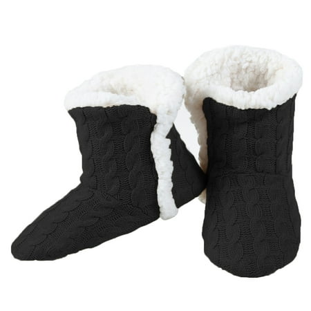 Yelete Womens Cable Knit Slippers House Booties Socks Soft Sherpa Lining Rubber Soles