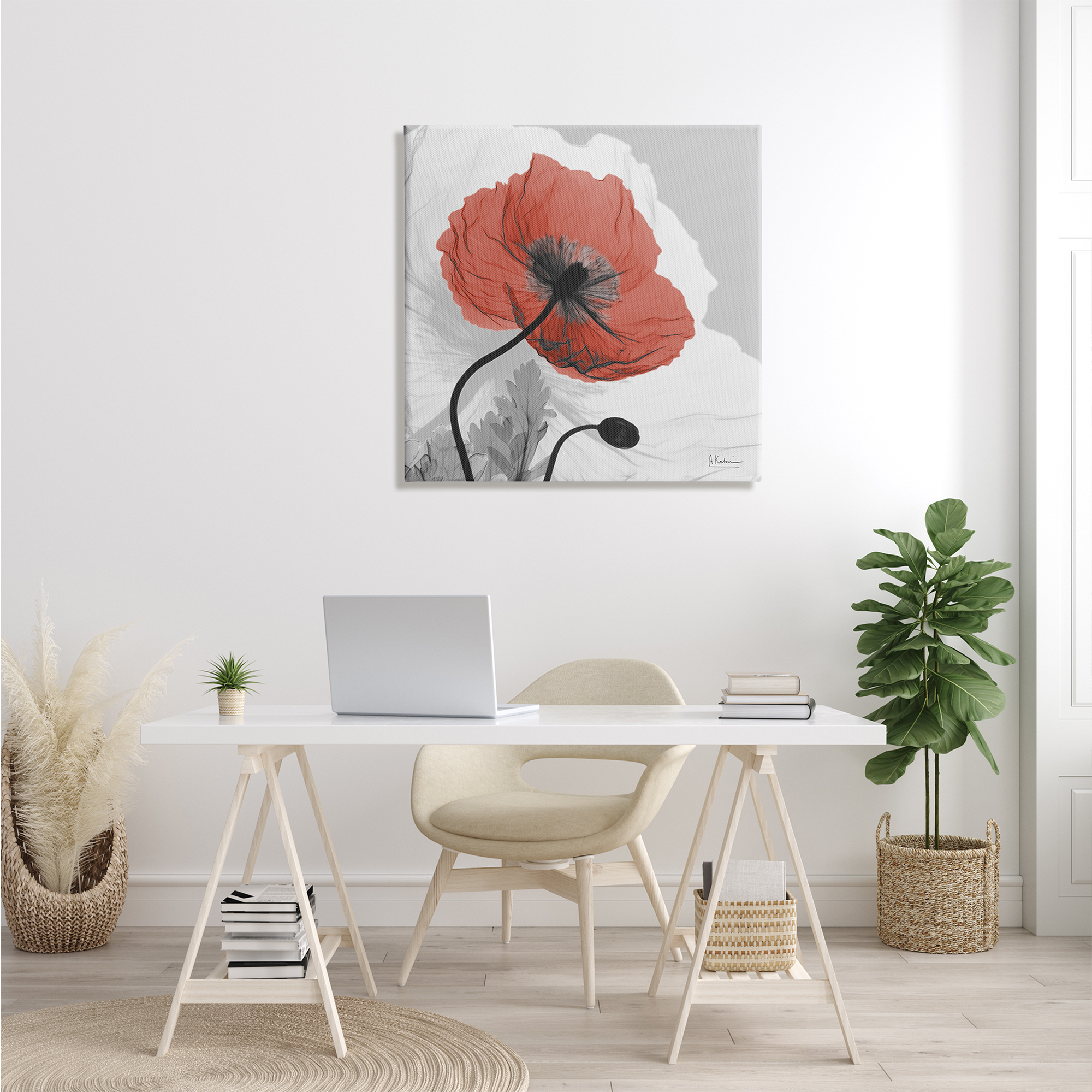 Stupell Industries Translucent Red Poppy Floral Modern Flower Botanical & Floral Photography Gallery Wrapped Canvas Print Wall Art, 30 x 30