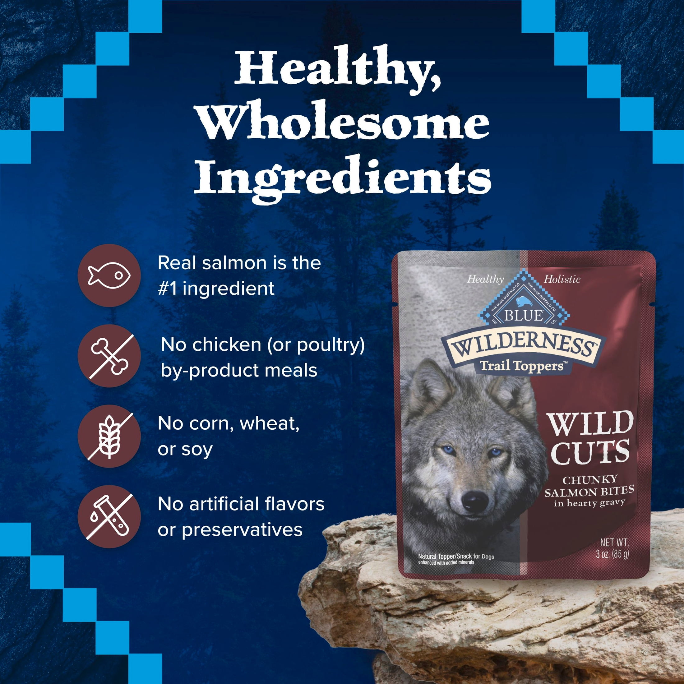 Blue Buffalo Wilderness Trail Toppers Wild Cuts Wet Dog Food, Salmon, 3oz Pouch