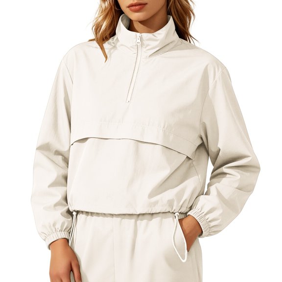 Womens Casual Tops Windproof Running Sport Coat Stand Up Collar Petite Tops for Women,Beige,L