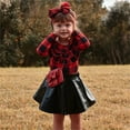thumbnail image 2 of 2Pcs Kids Toddler Baby Girl Clothes Plaid Long Sleeve Ruffle T-Shirt Tops Leather Mini Skirt Set Fall Winter Outfits, 2 of 9