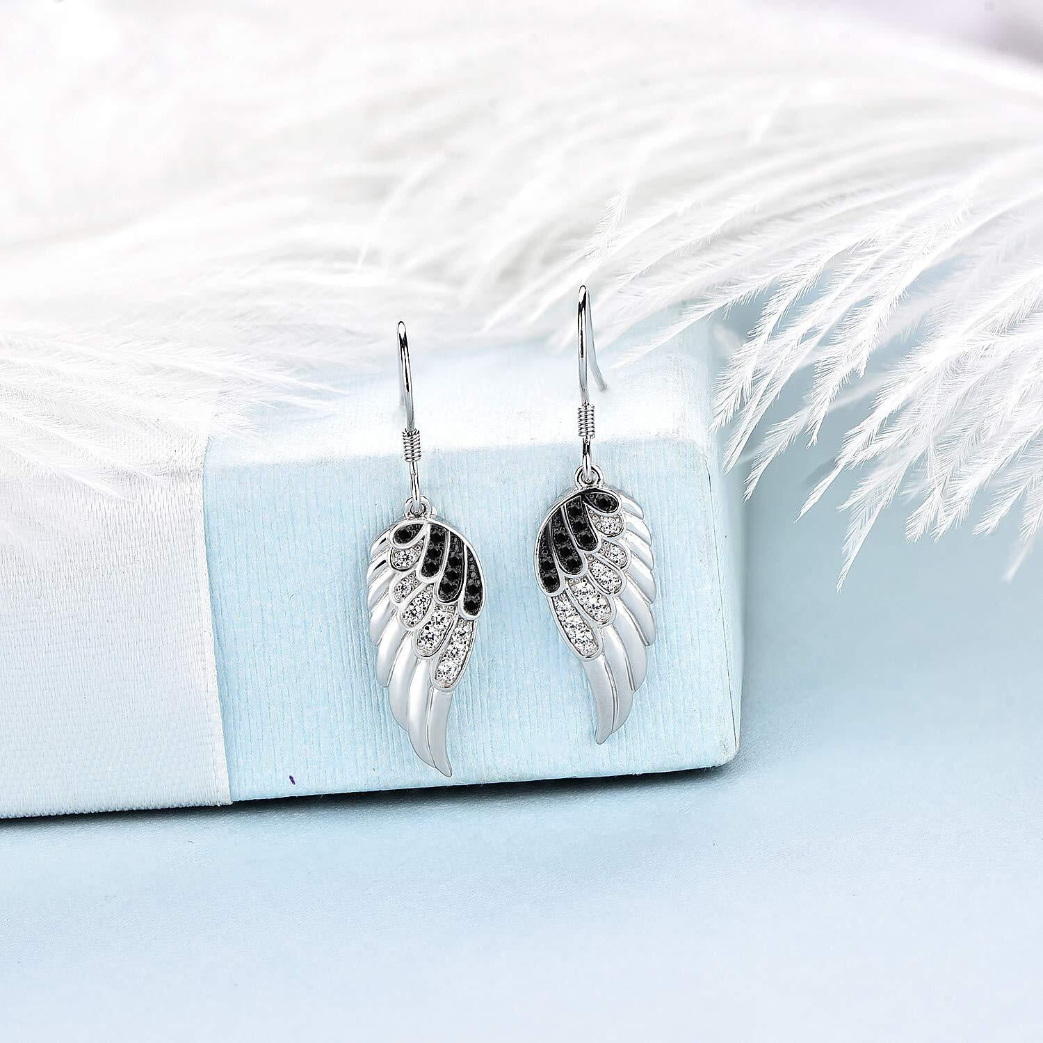Starchenie Black Angel Wings Dangle Earrings for Women 925 Sterling Silver Cubic Zirconia Threader Earrings