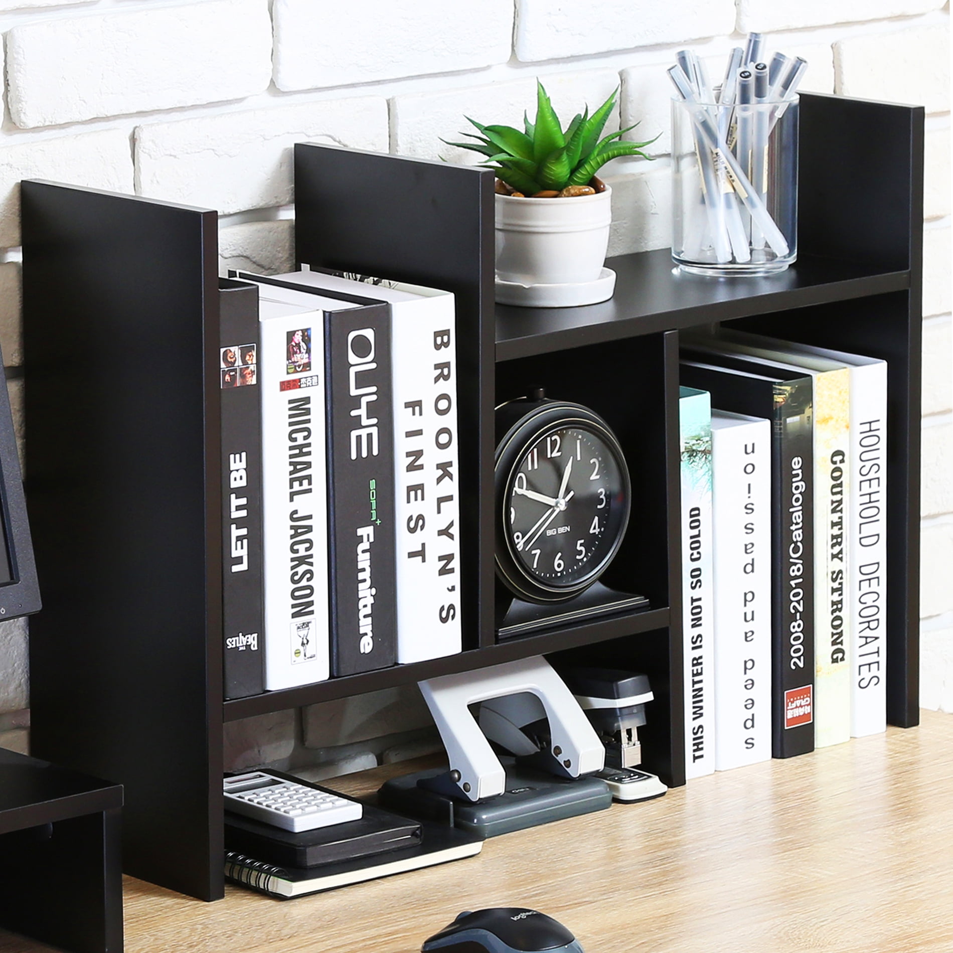 FITUEYES Desktop Organizer Office Storage Rack Adjustable Wood Display