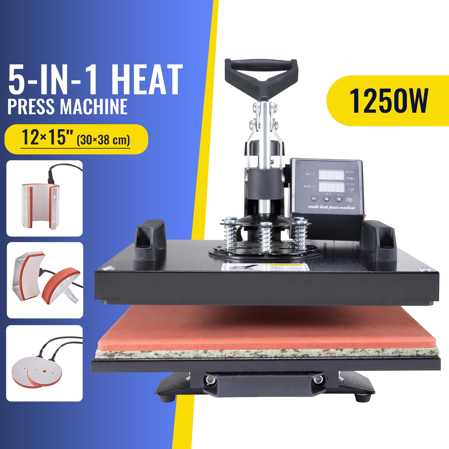 12x15 in. 5-in-1 T Shirt Heat Press Machine for Shirt Mug Coasters Cup ...