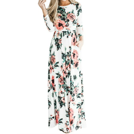 Women Sexy Maxi Dress 3/4 Sleeve Evening Gown Floral Print (Best Maxi Dresses Australia)