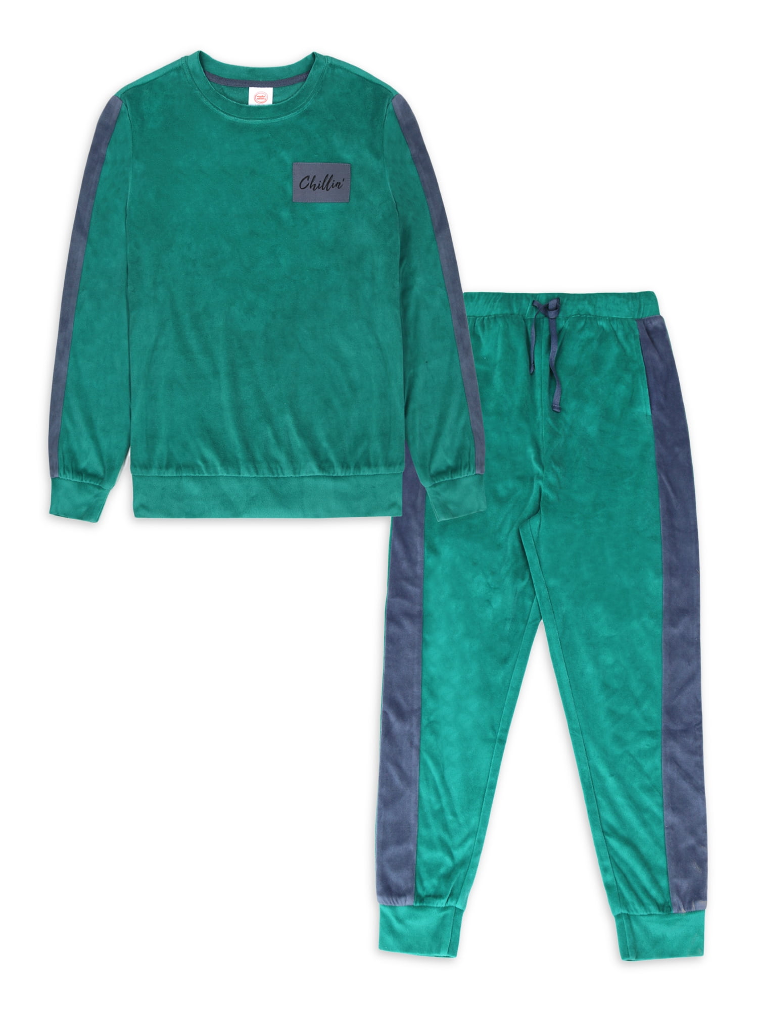 Wonder Nation Boys Long Sleeve Color Block Chillin Pajamas Pants Set, 2