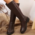 thumbnail image 5 of Lepsheexh Women's Boots Winter Long Tube Solid Color Belt Buckle Decor Round Toe Side Zipper Low Chunky Heel Fashionable Knee High Boots, 5 of 6