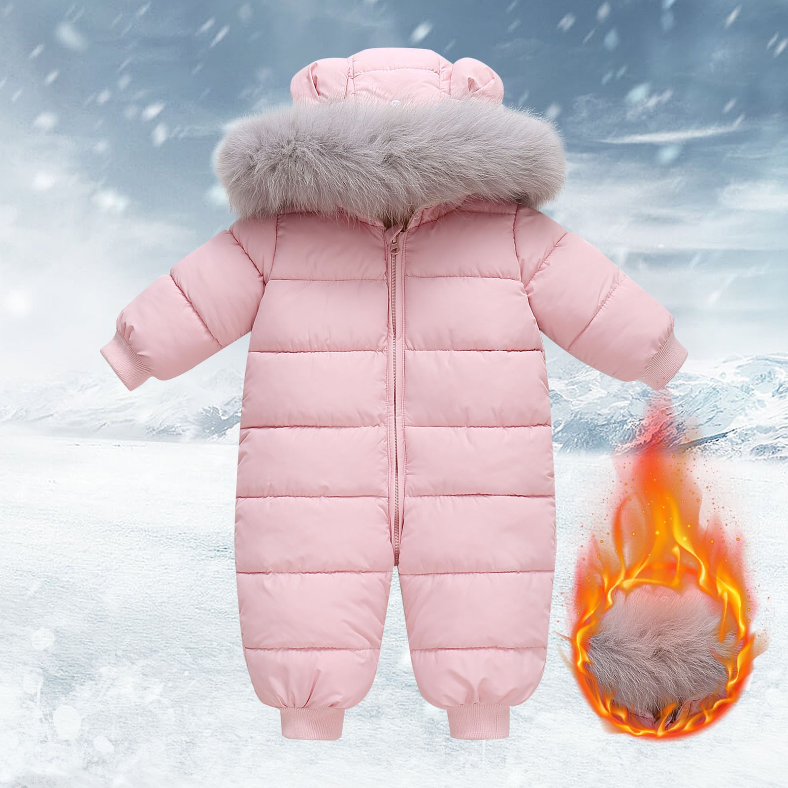 XXWXYD Baby Thermal Insulated Down Jacket Romper Detachable Collar Hooded Winter Snowsuit Thickened Coat Cold Weather Gear Windproof Outerwear