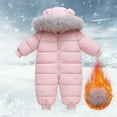 thumbnail image 2 of Ruyang Baby Boys Girls Puffer Snowsuit Winter Warm Quilted Down Jumpsuit Faux 𝐅𝐮𝐫 Hooded Zip Up Outfits Thermal 𝐎nesie, 2 of 5