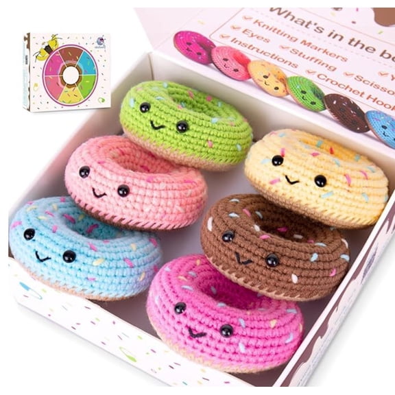 6-Pack Donut Family Crochet Kit for Beginners – Learn to Crochet Donut Characters with Step-by-Step Video Tutorials, Complete DIY Yarn Craft Starter Kit for Kids & Adults TIKA