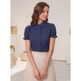 thumbnail image 3 of INSPIRE CHIC Women's Chic Tops Peter Pan Collar Vintage Button Down Cotton Blouses Dark Blue XS, 3 of 8