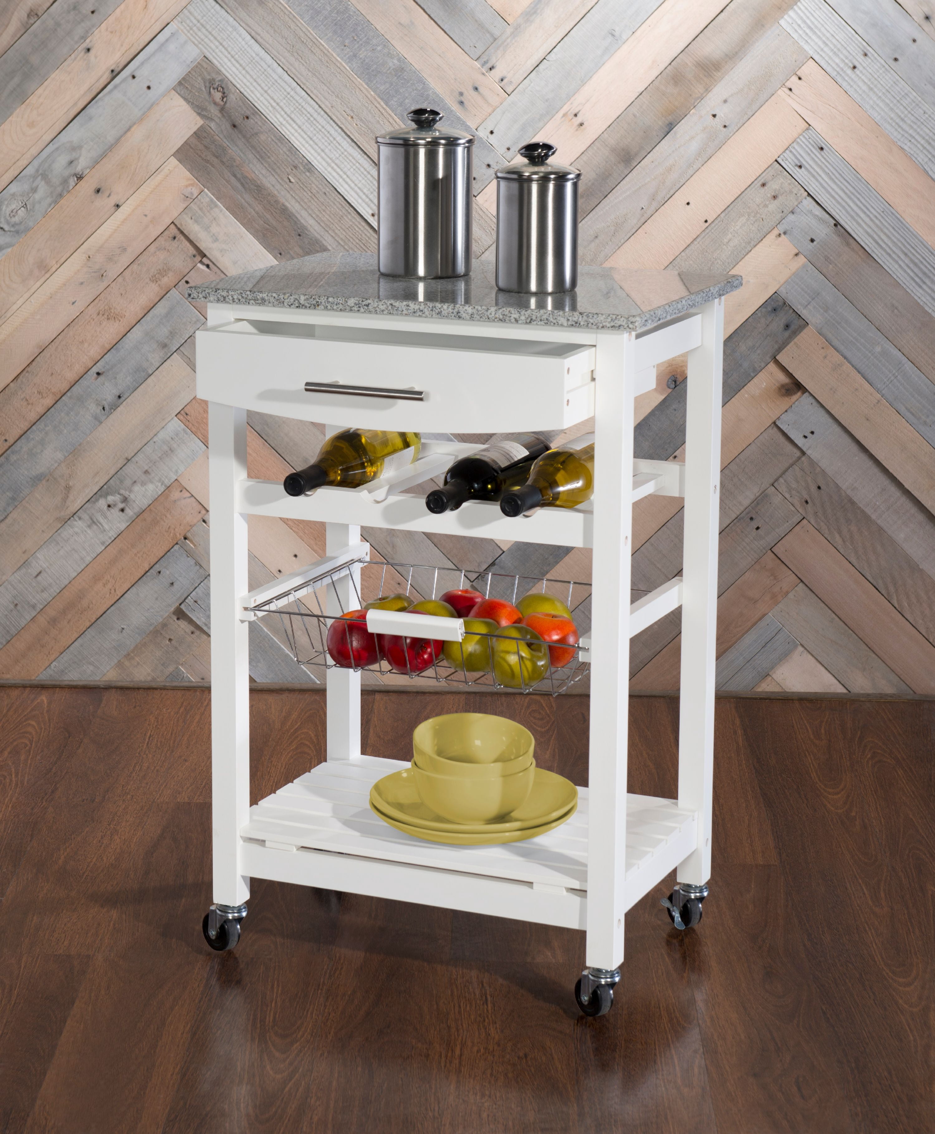 Linon Roger Kitchen Island Granite Top, with Castors, Multiple Colors
