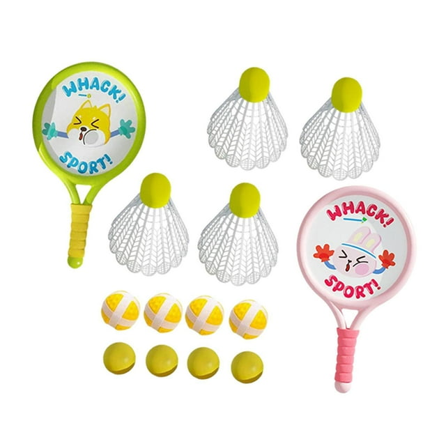 Juego de 2 raquetas de bádminton para niños, juguete deportivo con pelota y volante portátil Contiene 12 bolas