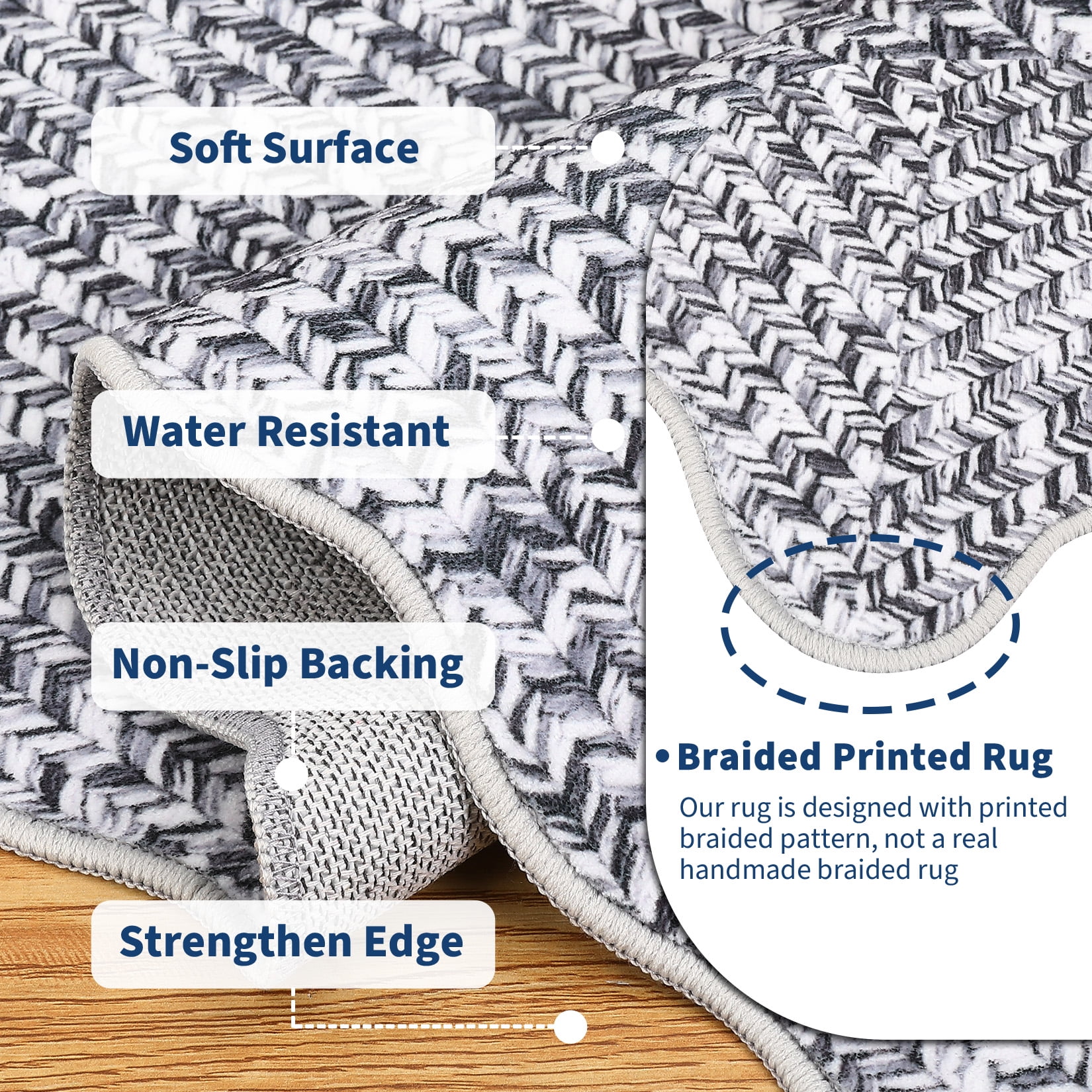 COZONY 8x10 Washable Area Rug, Scalloped Non-Skid Low Pile Farmhouse Carpet for Living Room, Bedroom, Dining Room and Family Space, Gray