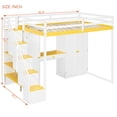 thumbnail image 3 of Harper & Bright Designs Full Size Loft Bed with Storage Stairs, Built-in Dressing Table & Wardrobe, High Loft Bed Frame with Mirror, USB Charging & Lights for Bedroom, White, 3 of 20