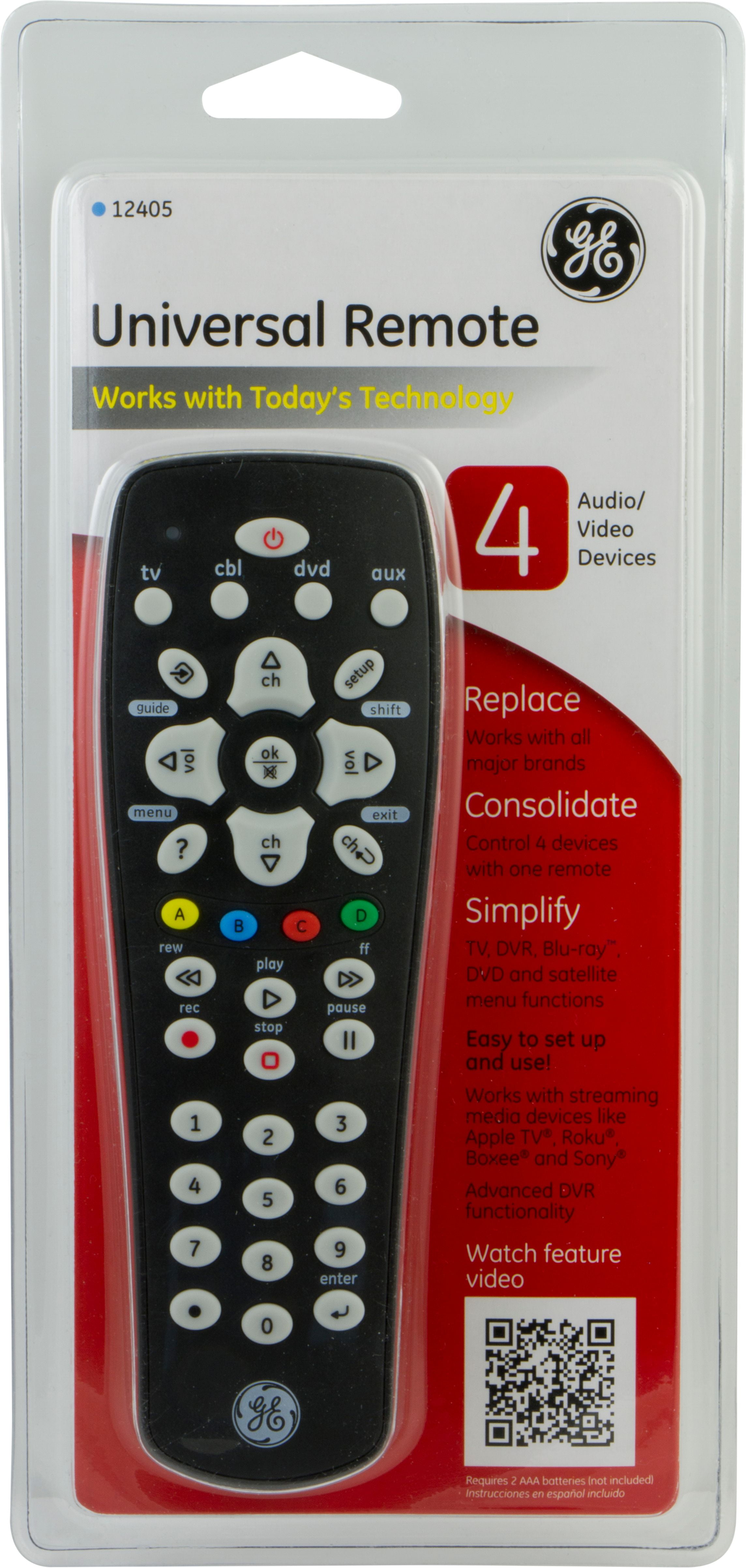 GE Universal Remote, 4-Device, Black, 12405