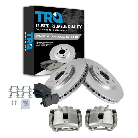 TRQ Front Brake Pad & Rotor Kit Brake Caliper Brake Pads Brake Rotor Ceramic Vented Premium G-Coated Fits Select 2007-2008 Pontiac G5