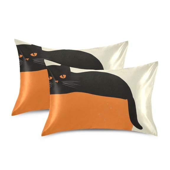 Yayeee Pillowcase Standard Size Set of 2 Satin Wrinkle Resistant Pillow Case, Black Cat Orange Ball