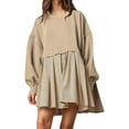 thumbnail image 4 of xiaxaixu Robe Chandail en Molleton Surdimensionnée pour Femmes Patchwork Manches Longues Col Rond Robe Mini Ample Pull Tops, 4 of 6