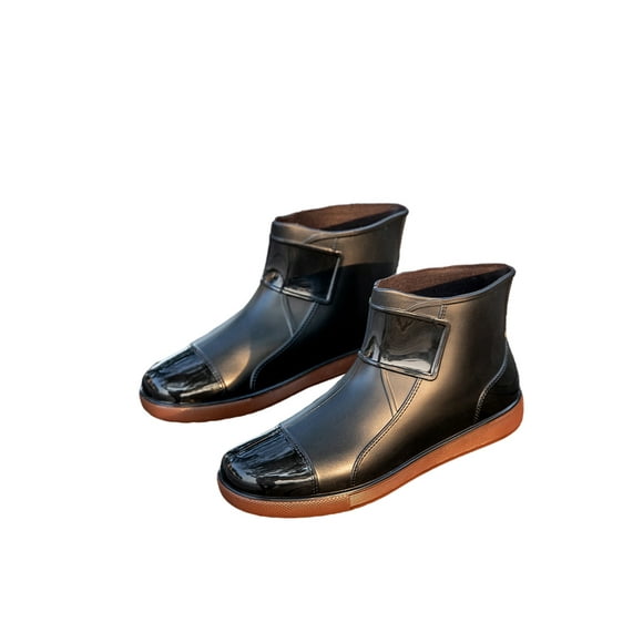 Woobling Women's Work Shoes Non-Slip Garden Boot Waterproof Rain Boots Warm Lining Womens Comfort Slip On Black Brown-1 7.5 (W)/6 (M)
