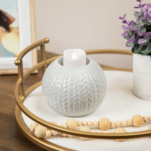 Northlight Ceramic Cable Knit Christmas Candle Holder - 3.75" - Gray