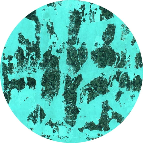 Ahgly Company Machine Washable Indoor Round Abstract Turquoise Blue Modern Area Rugs, 5' Round