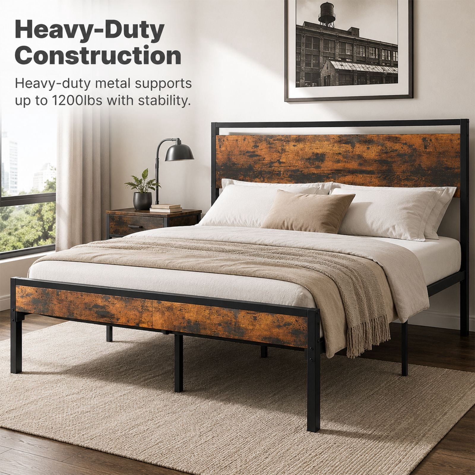 Alvantor Metal Platform Bed Frame, Mattress Foundation with Headboard and and Footboard, No Box Spring Needed Support, Noise Free, Easy Assembly
