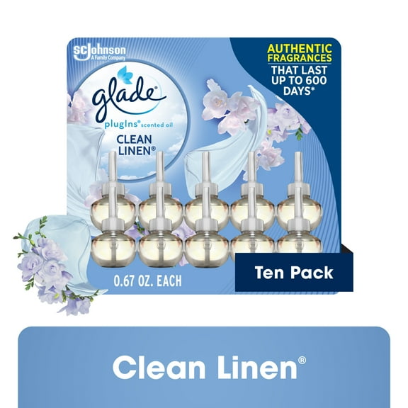 Glade PlugIns Scented Oil 10 Refills, Air Freshener, Clean Linen™, 10 x 0.67 oz