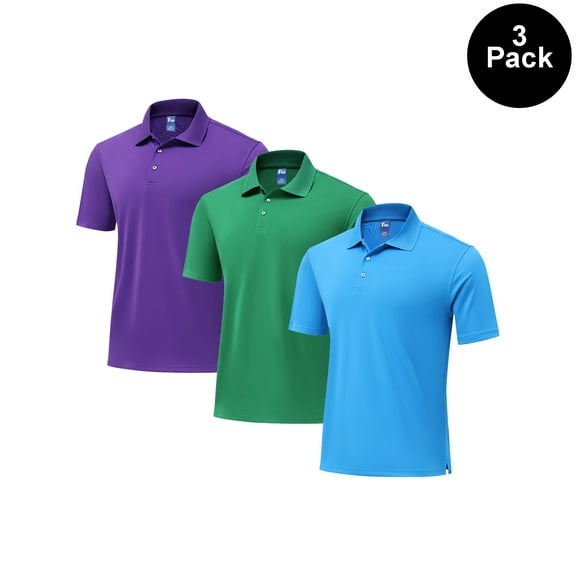 Zfeel Men Durable Pure Dry Fit Poly Polo Shirt, Short Sleeve UV Protection Assorted Tee, 3 Pack, S