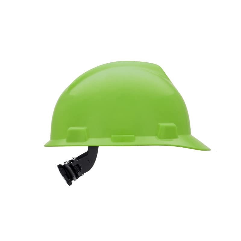 MSA 815565 V-Gard Cap Style Safety Hard Hat With Fas-Trac III Ratchet Suspension  Polyethylene Shell, Superior Impact Protection, Self Adjusting Crown Straps - Standard Size in Bright Lime Green